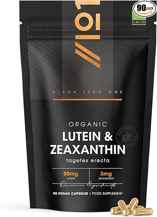 50mg Lutein & 3mg Zeaxanthin from Organic Marigold Flower Extract – 90 Vegan Capsules