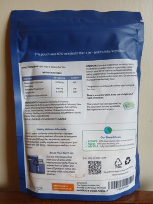 Zipvit Magnesium Glycinate 2000mg nutrition facts, ingredients and dosage instructions with vitamin B6