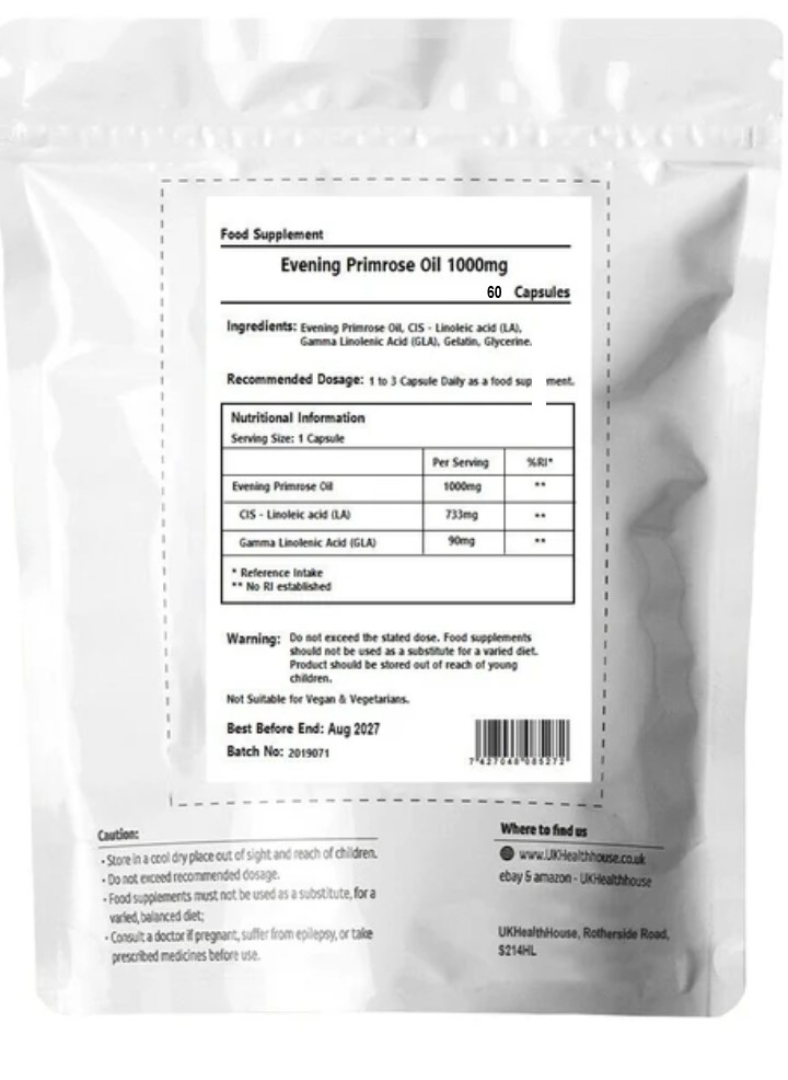 Evening primrose oil Capsules - 1000mg (60s) Evening Primrose Oil 1000mg capsules 60 count pack – dietary supplement for hormonal balance, skin health, and women’s wellness in Kenya.