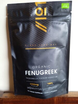 Organic Fenugreek Capsules by Alpha Zero One, 100% pure seed powder, 2250mg per serving, 90 vegan capsules, premium dietary supplement in Kenya.