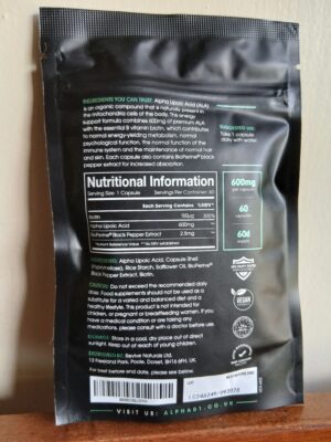 Alpha Lipoic Acid 600mg ingredients Biotin BioPerine nutritional information