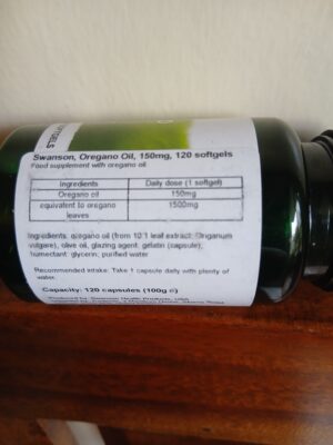 Swanson Oregano Oil 150mg ingredients and dosage 10:1 extract equivalent to 1500mg oregano leaves