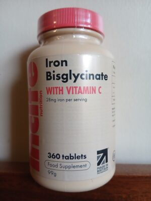 Iron Bisglycinate with Vitamin C 28mg high absorption iron supplement 360 tablets